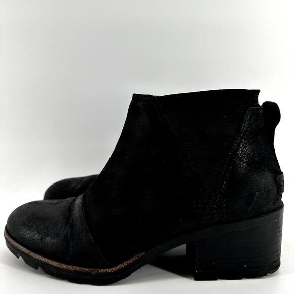 Sorel Cate Boots Chelsea Ankle Waterproof Leather Block Heel Slip On Black 7 - Picture 4 of 7